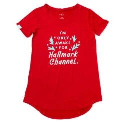 Hallmark Channel Only Awake Oversized Women's Red Sleep Shirt, Small/Medium