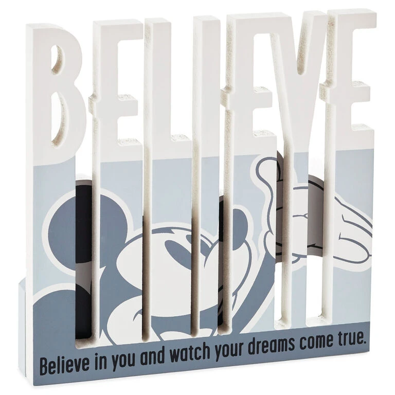 Hallmark Disney Mickey Mouse Believe Wood Quote Sign, 6x6 3 Hallmark Disney Mickey Mouse Believe Wood Quote Sign, 6x6