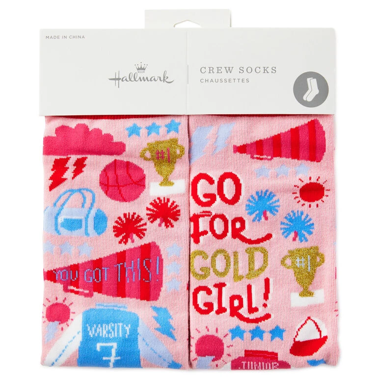 Hallmark Go For Gold, Girl Sporty Fun Crew Socks 4 Hallmark Go For Gold, Girl Sporty Fun Crew Socks - Image 2