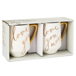 Hallmark Love You And Love You More Mugs, Set Of 2 -Hallmark White and Gold Love You and Love You More Mugs 1ERL1194 03